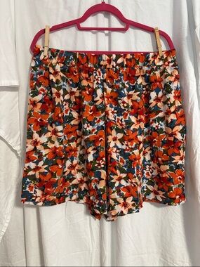 High-Waist Floral Print Shorts - Orange Multi